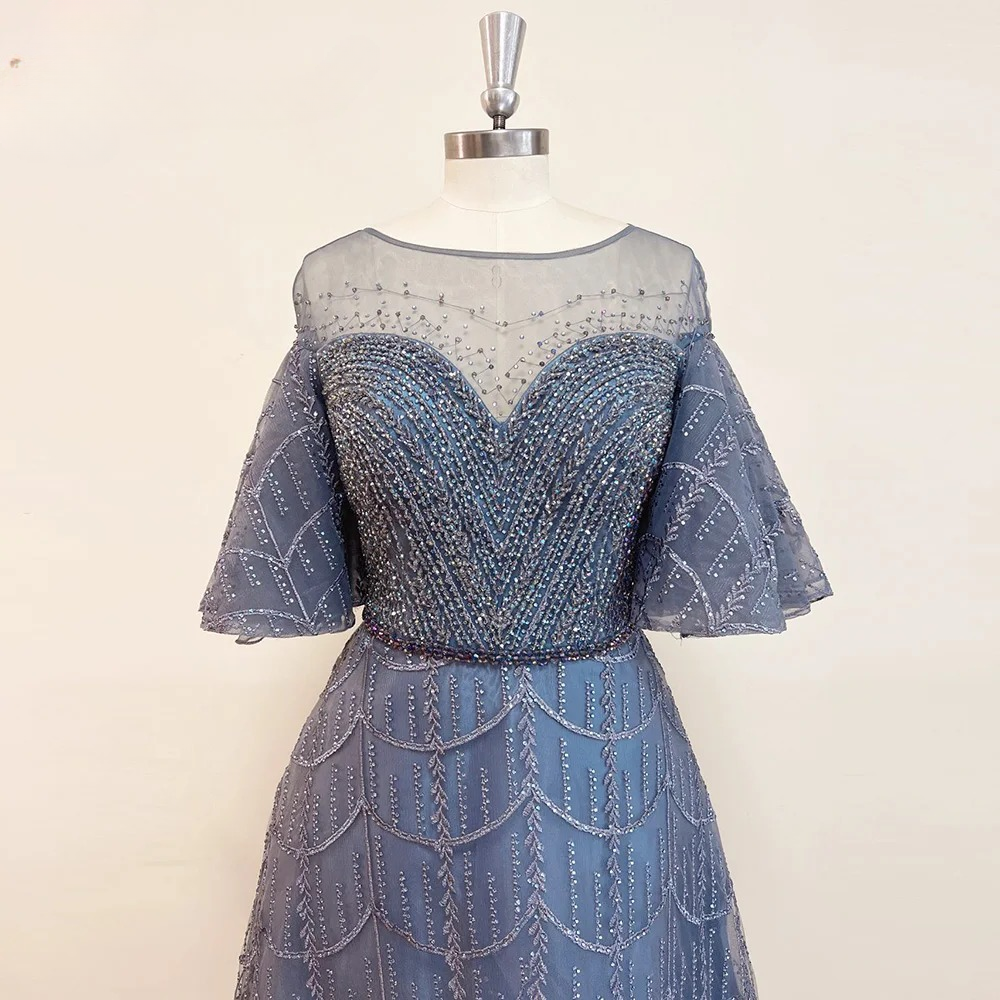 Elegant Exquisite Trumpet Sleeve Crystal Evening Party Dress - Image 8