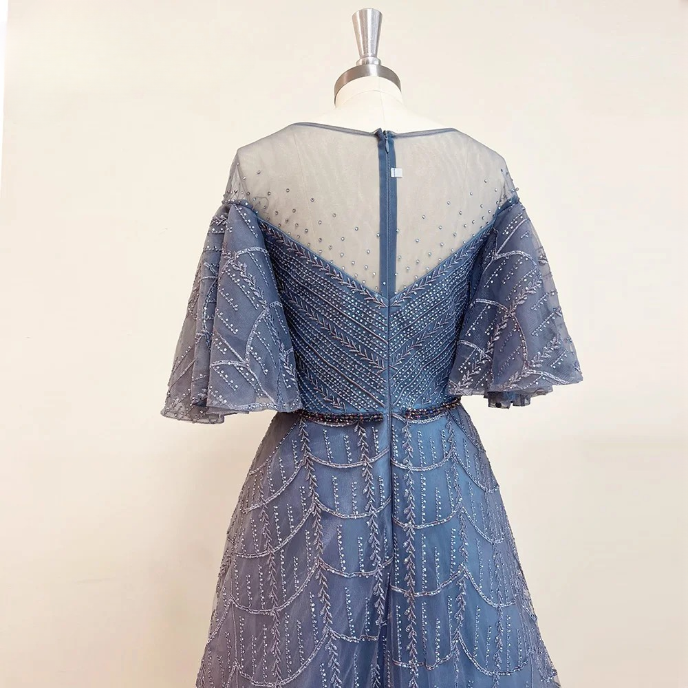 Elegant Exquisite Trumpet Sleeve Crystal Evening Party Dress - Image 9