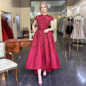 Elegant High Neck Aline Lace Applique Evening Party Dress