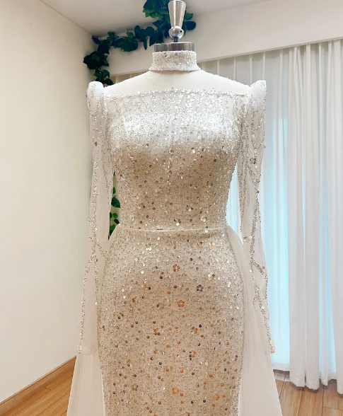 Elegant High Neck Beads Mermaid Evening Party Dress - Image 17