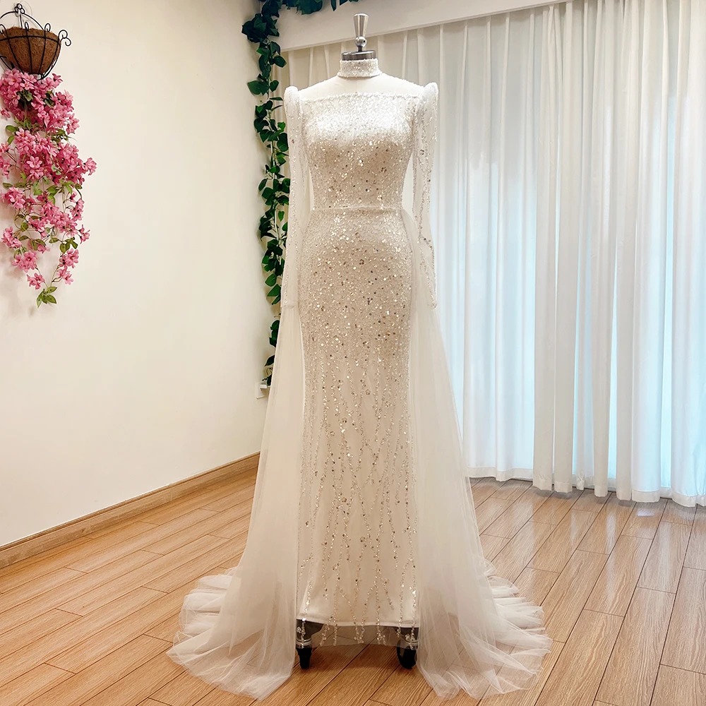 Elegant High Neck Beads Mermaid Evening Party Dress - Image 8