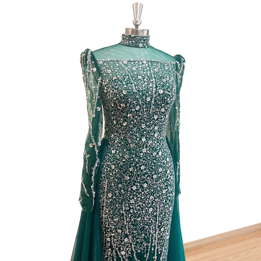 Elegant High Neck Beads Mermaid Evening Party Dress - Image 13
