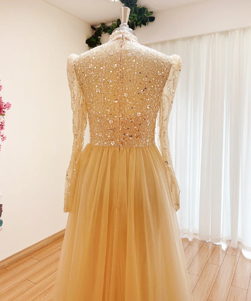 Elegant High Neck Beads Mermaid Evening Party Dress - Image 19