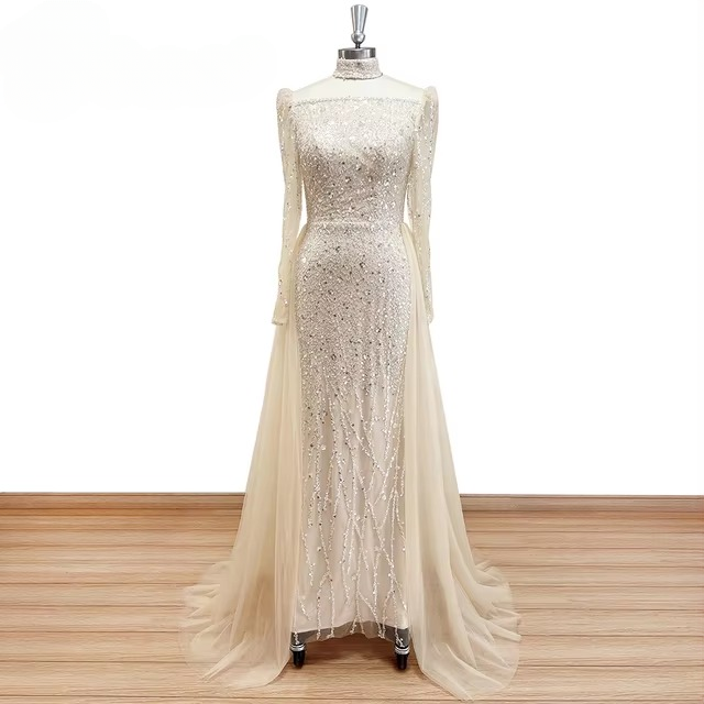 Elegant High Neck Beads Mermaid Evening Party Dress - Image 15