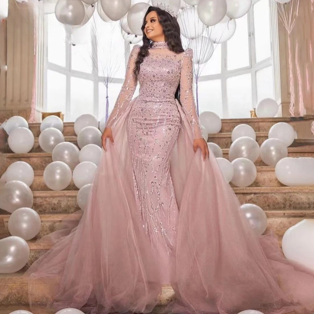 Elegant High Neck Beads Mermaid Evening Party Dress