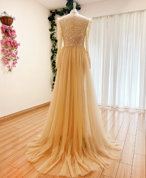 Elegant High Neck Beads Mermaid Evening Party Dress - Image 20