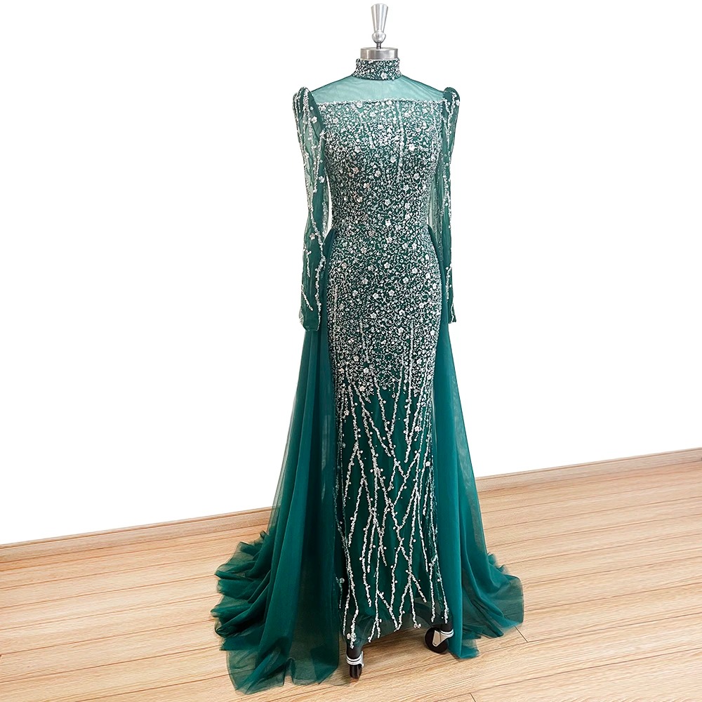 Elegant High Neck Beads Mermaid Evening Party Dress - Image 12