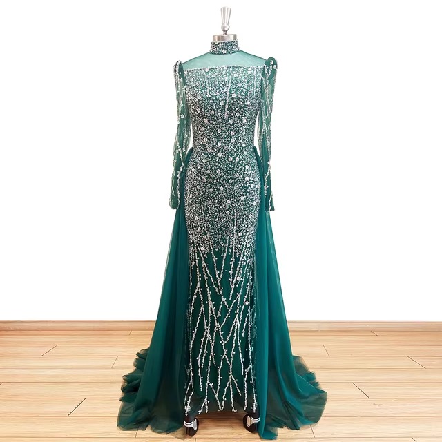 Elegant High Neck Beads Mermaid Evening Party Dress - Image 11