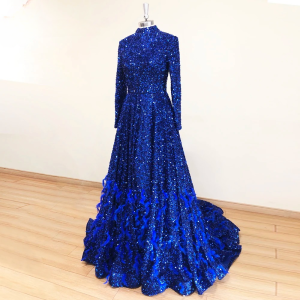 Elegant High Neck Feather Sequin Evening Party Maxi Dress