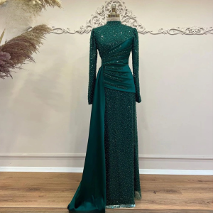 Elegant High Neck Long Sleeves Evening Floor-Length Maxi Dress