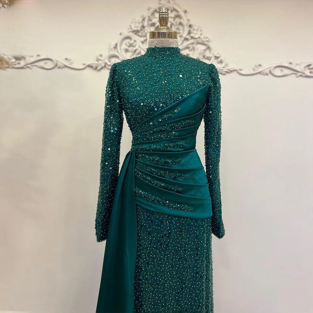 Elegant High Neck Long Sleeves Evening Floor-Length Maxi Dress - Image 2