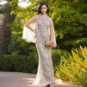 Elegant High Neck Mermaid Beads Sequin Evening Party Dress