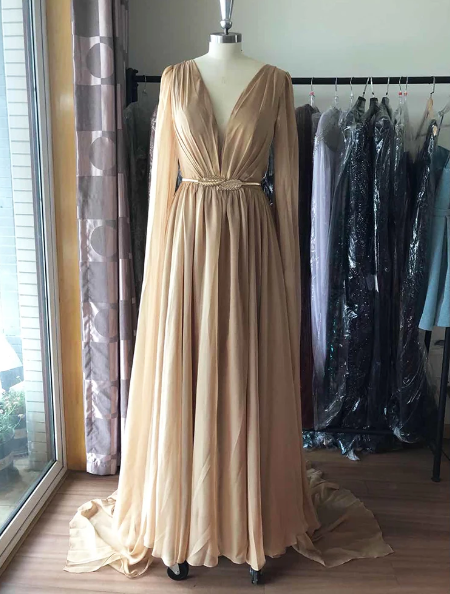 Elegant Long Cape Chiffon Floor-Length Evening Party Dress - Image 6
