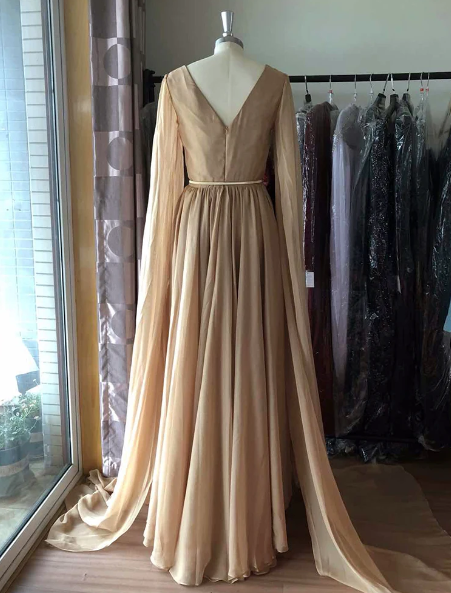 Elegant Long Cape Chiffon Floor-Length Evening Party Dress - Image 7