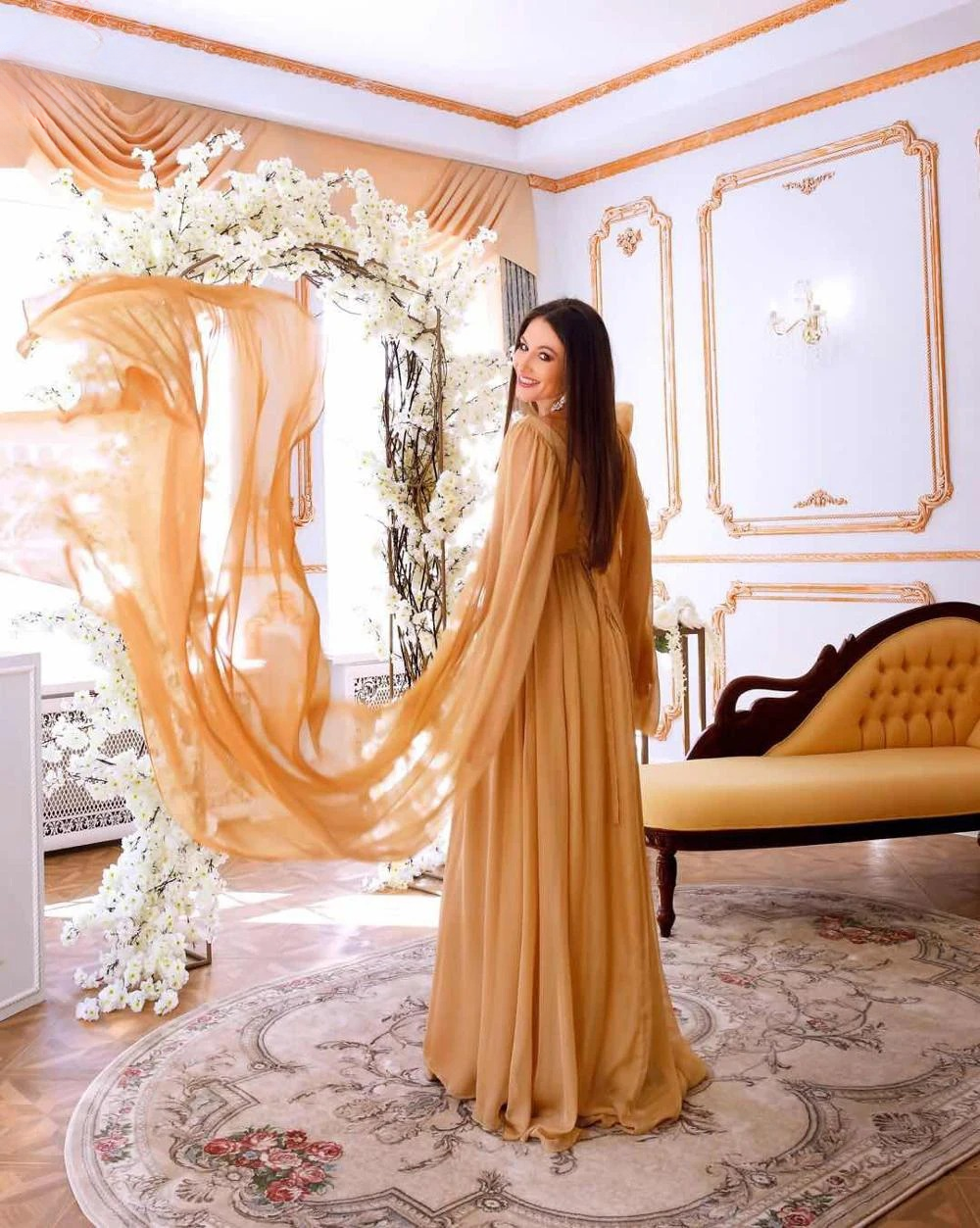 Elegant Long Cape Chiffon Floor-Length Evening Party Dress - Image 2