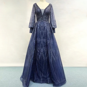 Elegant Long Puff Sleeves Lace Evening Party Dress