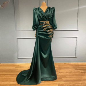 Elegant Long Puff Sleeves Mermaid Evening Night Dress for Women