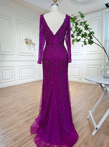 Elegant Luxury Beaded V-Neck Floor-Length Evening Party Dress - Image 15