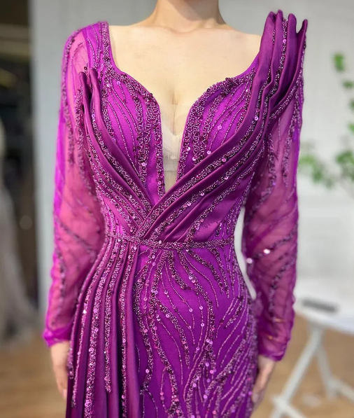 Elegant Luxury Beaded V-Neck Floor-Length Evening Party Dress - Image 10