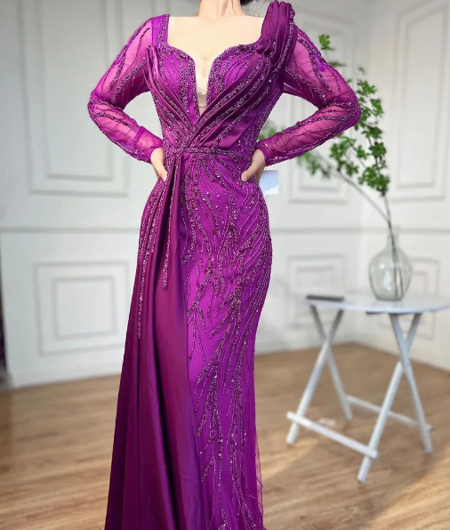 Elegant Luxury Beaded V-Neck Floor-Length Evening Party Dress - Image 9