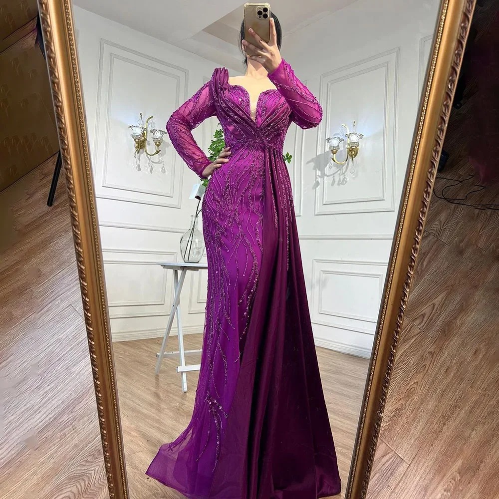 Elegant Luxury Beaded V-Neck Floor-Length Evening Party Dress - Image 8