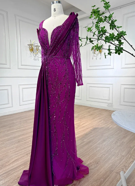 Elegant Luxury Beaded V-Neck Floor-Length Evening Party Dress - Image 14