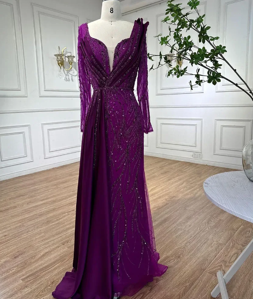 Elegant Luxury Beaded V-Neck Floor-Length Evening Party Dress - Image 13