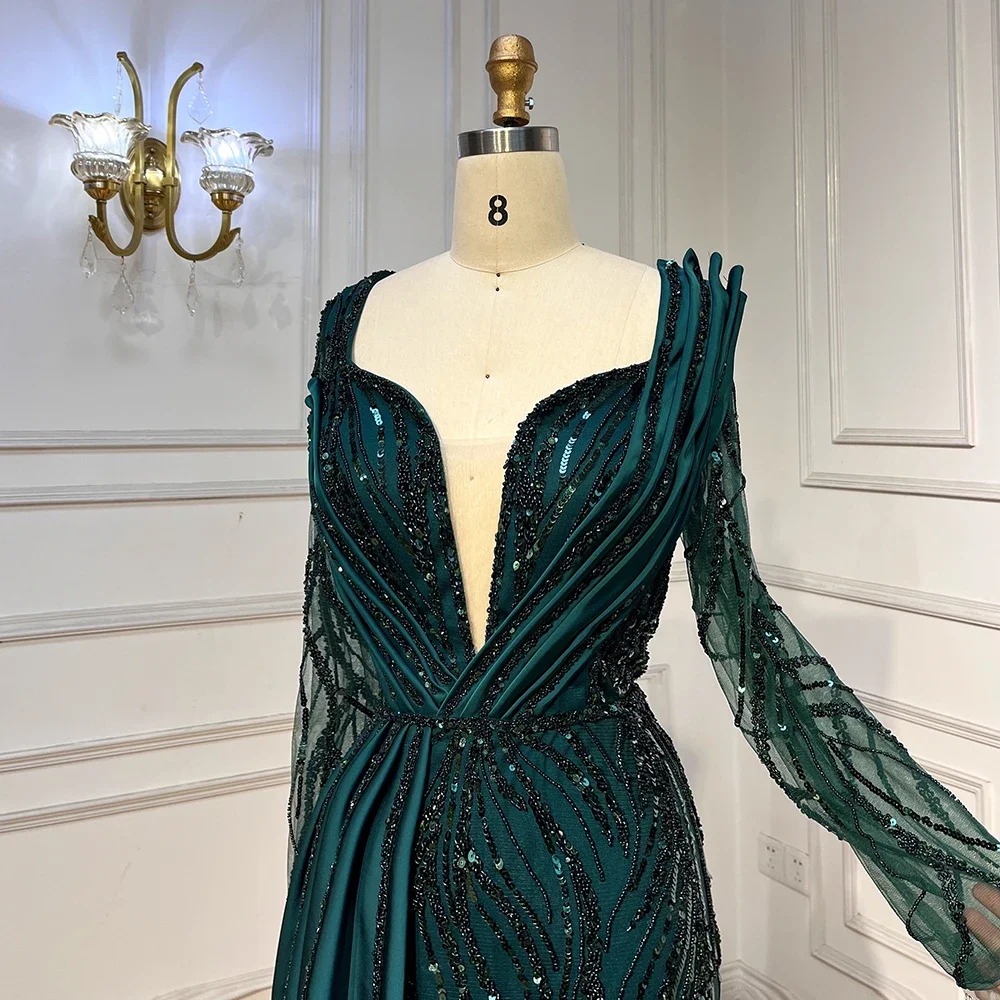 Elegant Luxury Beaded V-Neck Floor-Length Evening Party Dress - Image 3