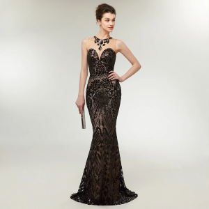 Elegant Mermaid Sequin Floor-Length Evening Party Dresses