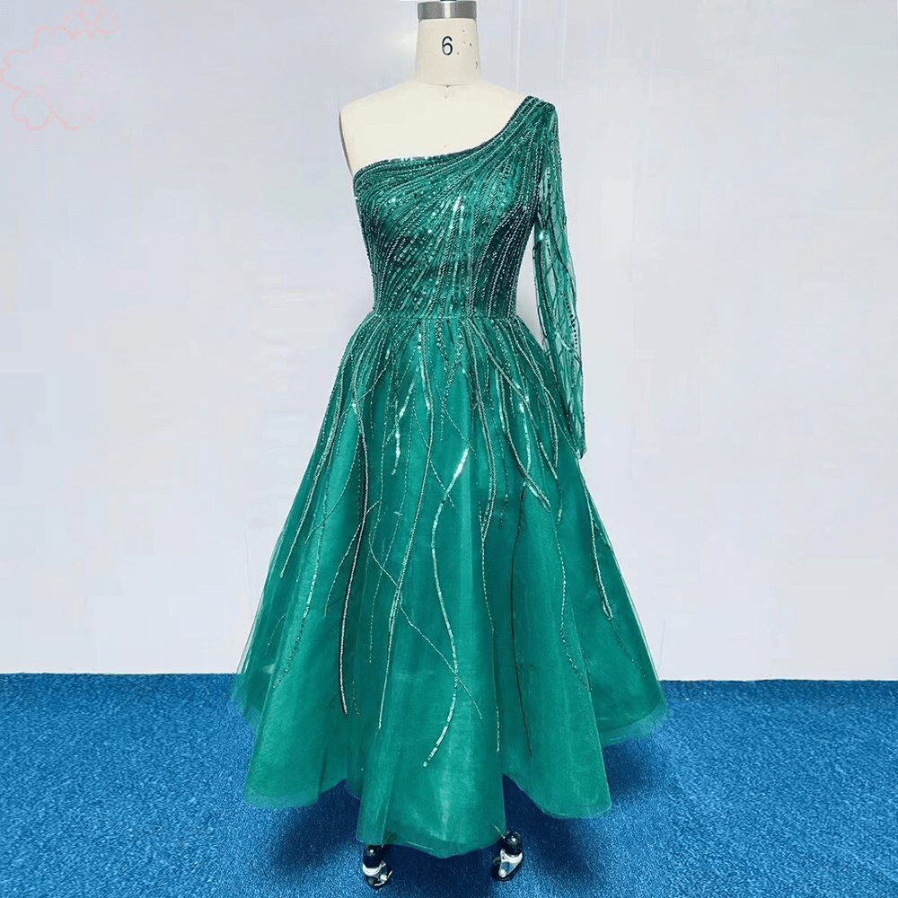 Elegant One Shoulder Aline Beads Evening Night Dresses for Women - Image 4