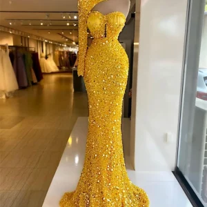 Elegant One Shoulder Beads Sequin Mermaid Evening Party Dress