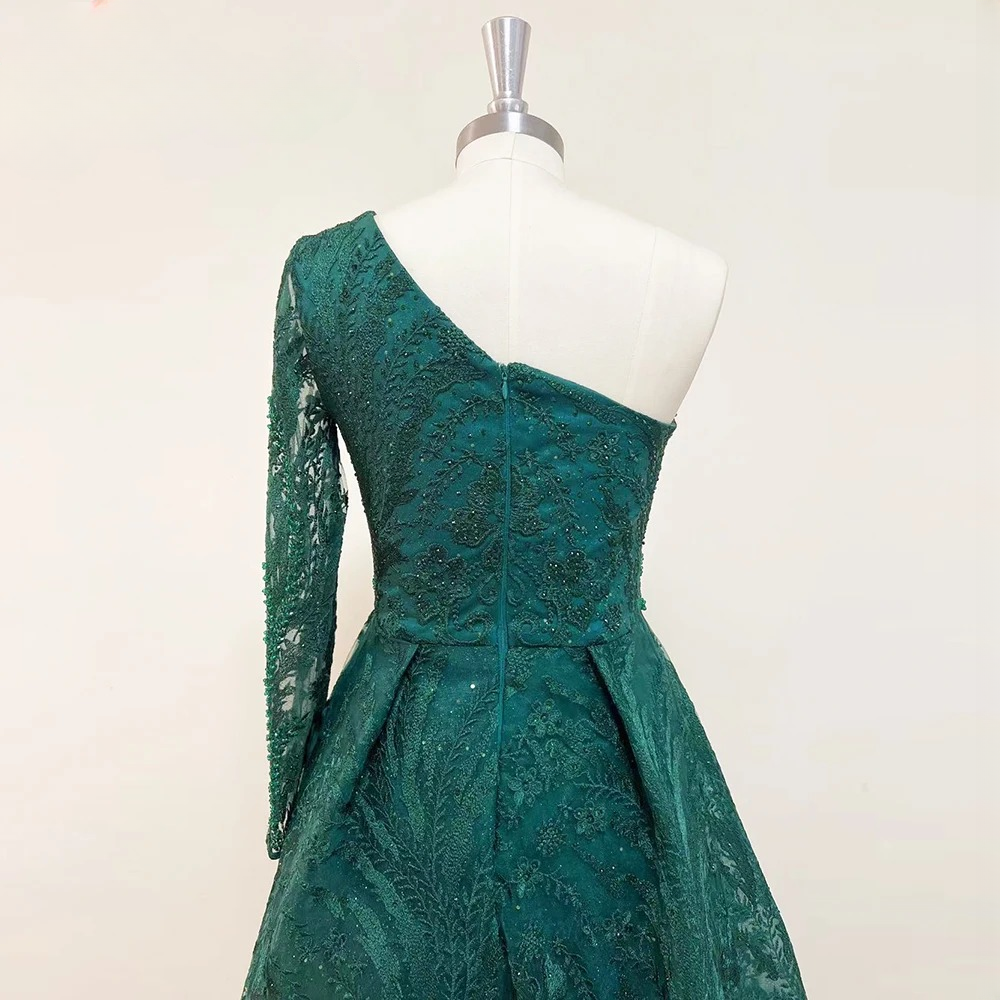 Elegant One Shoulder Long Sleeves Lace Evening Party Dress - Image 4