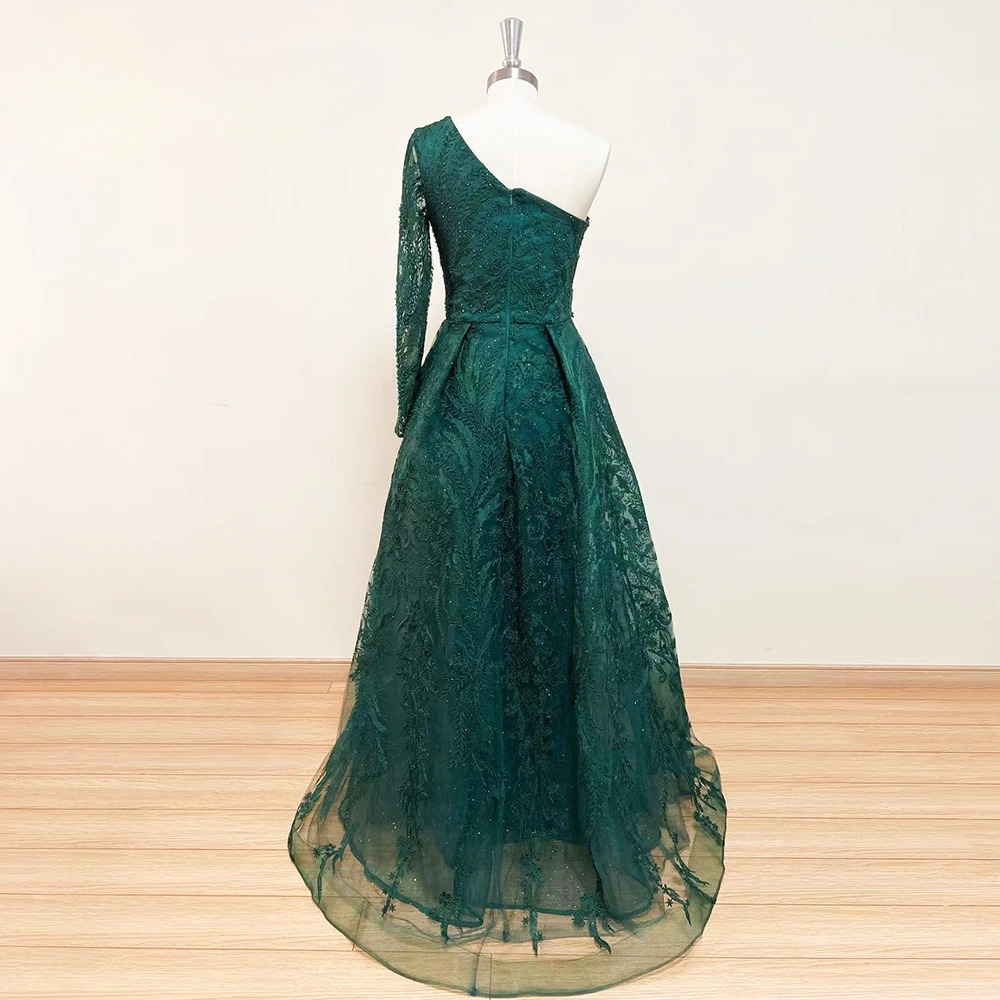 Elegant One Shoulder Long Sleeves Lace Evening Party Dress - Image 2