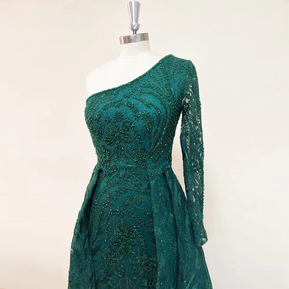 Elegant One Shoulder Long Sleeves Lace Evening Party Dress - Image 3