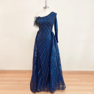 Elegant One Shoulder Mermaid Feather Lace Evening Party Dress