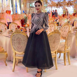 Elegant Sequin Beads Aline Ankle Length Evening Party Dress