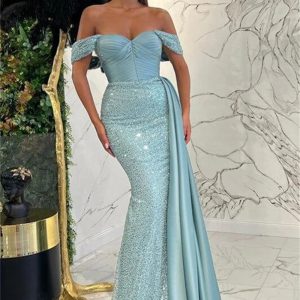 Elegant Sequin Beads Off Shoulder Mermaid Evening Party Dress