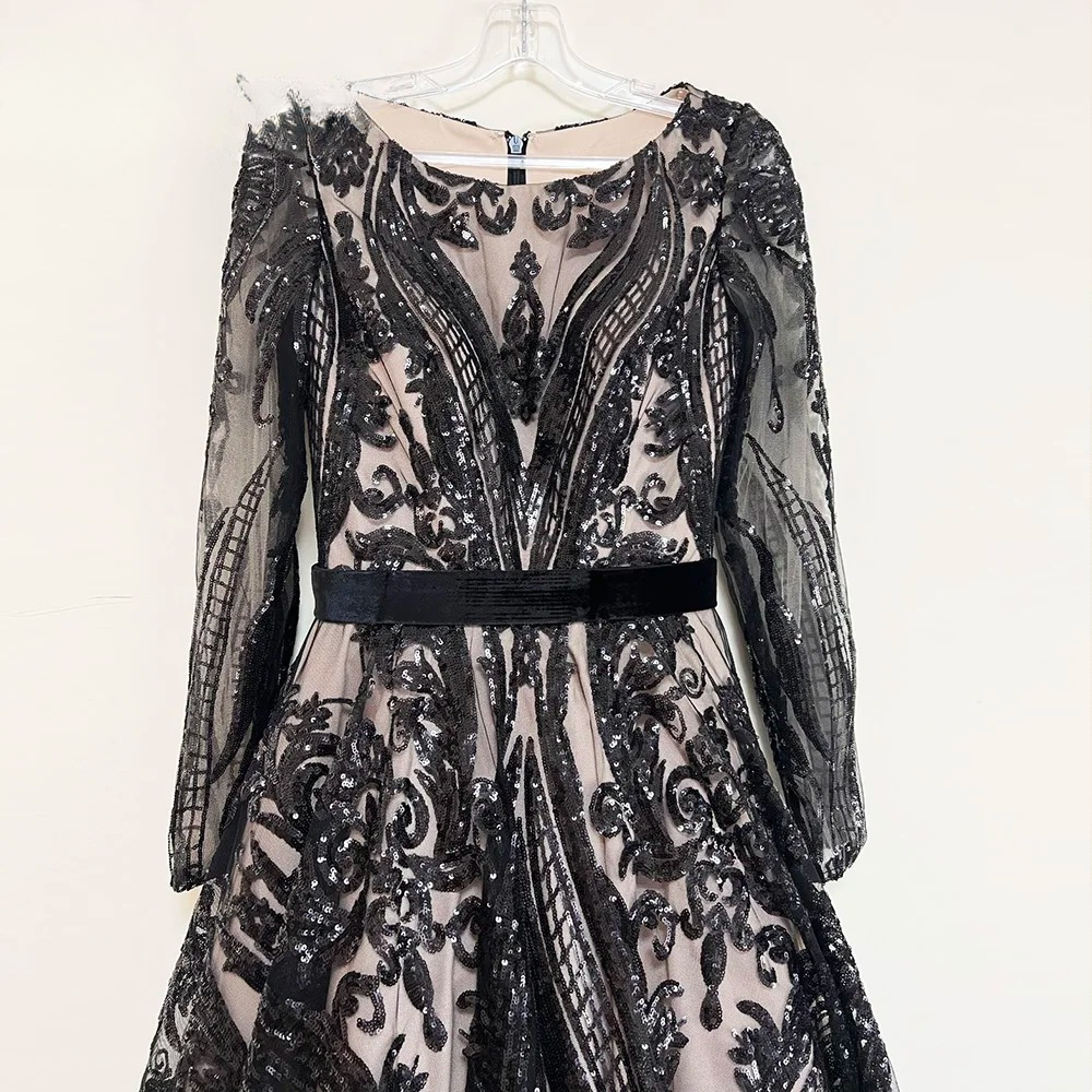 Elegant Sequin Long Sleeves Aline Party Gowns - Image 5