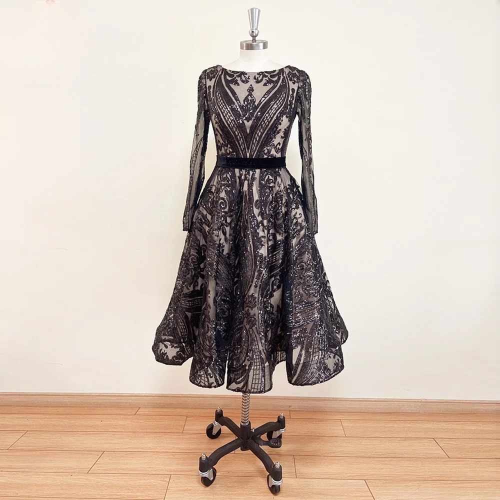 Elegant Sequin Long Sleeves Aline Party Gowns