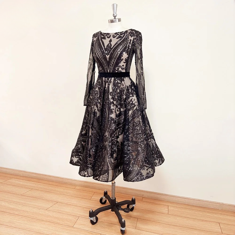 Elegant Sequin Long Sleeves Aline Party Gowns - Image 2