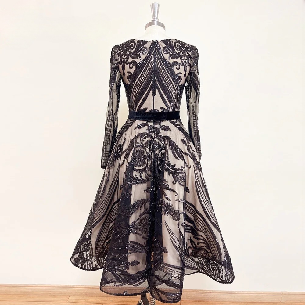 Elegant Sequin Long Sleeves Aline Party Gowns - Image 3