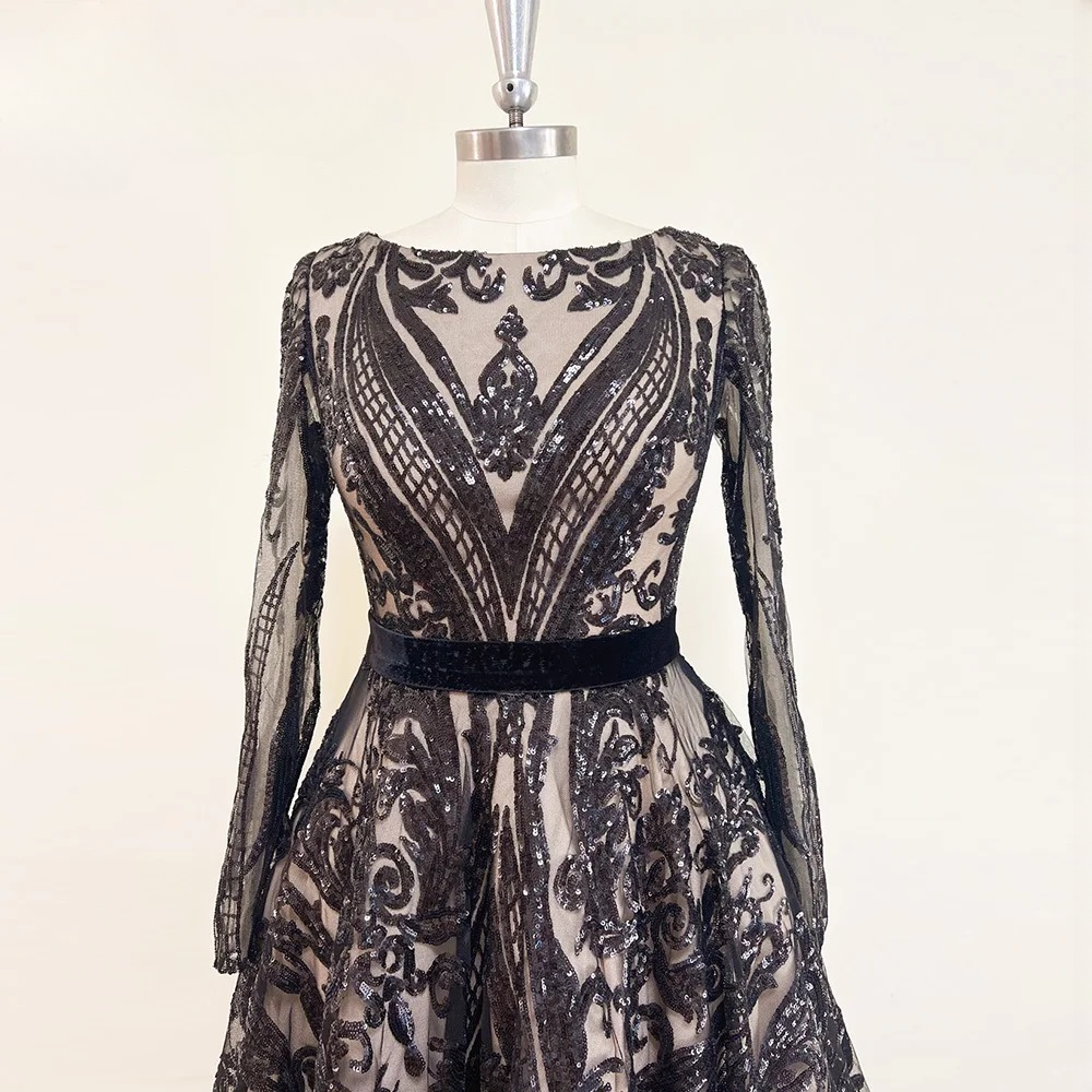 Elegant Sequin Long Sleeves Aline Party Gowns - Image 4