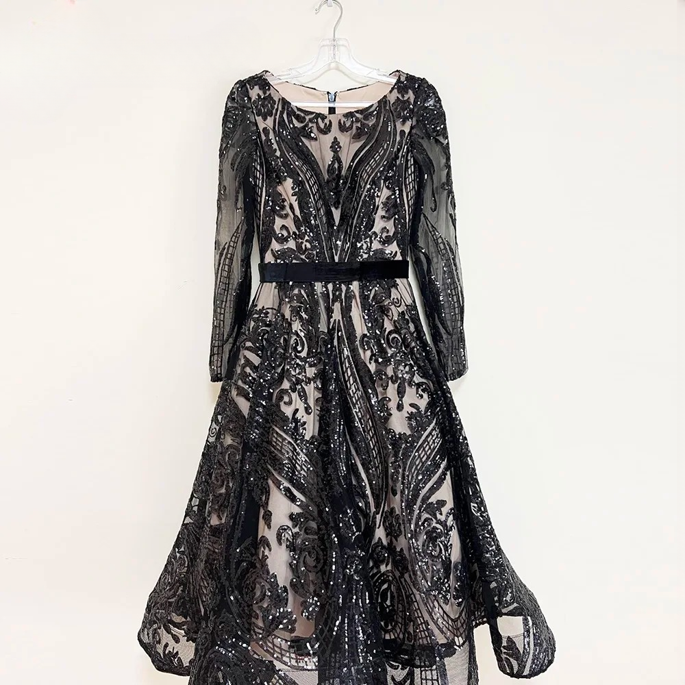 Elegant Sequin Long Sleeves Aline Party Gowns - Image 6