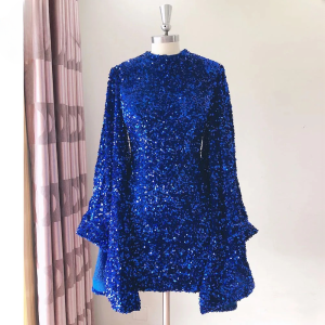 Elegant Sequin Mermaid Flared Evening Party Mini Dress