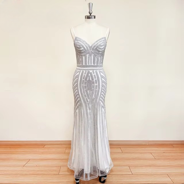 Elegant Spaghetti Strap Diamond Mermaid Glitter Party Prom Dress - Image 21