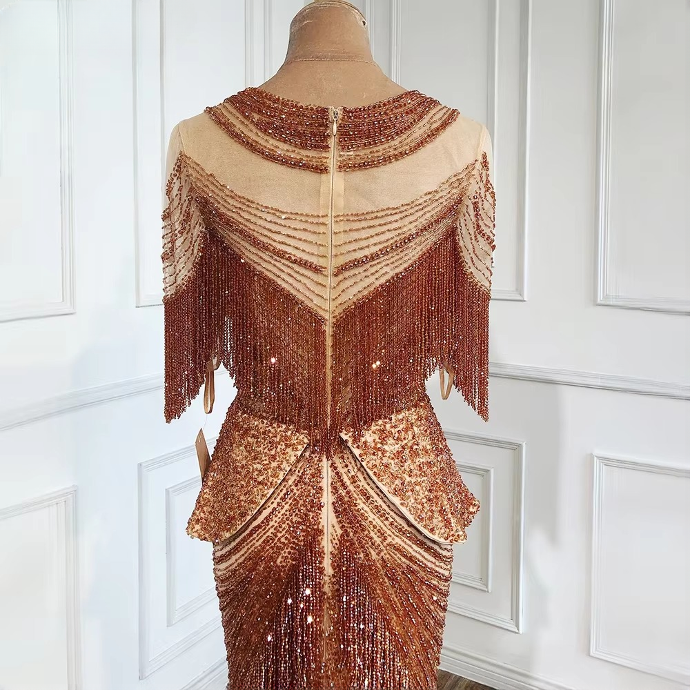 Elegant Tassel Beads Mermaid Half Sleeves Evening Party Dress - Image 11