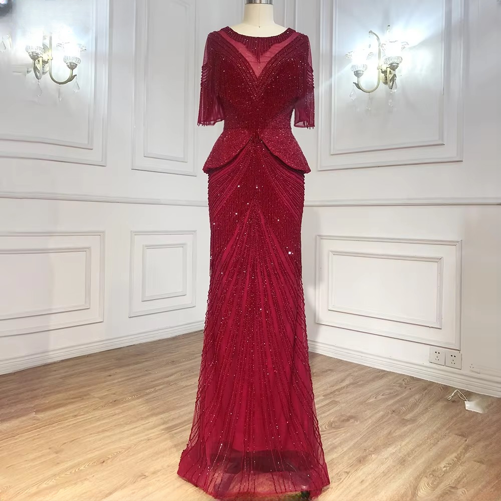 Elegant Tassel Beads Mermaid Half Sleeves Evening Party Dress - Image 14