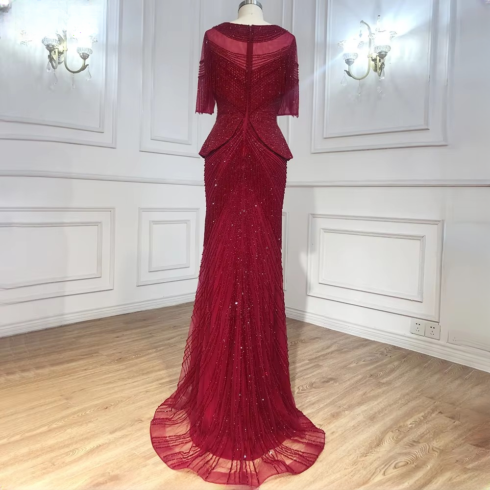 Elegant Tassel Beads Mermaid Half Sleeves Evening Party Dress - Image 15