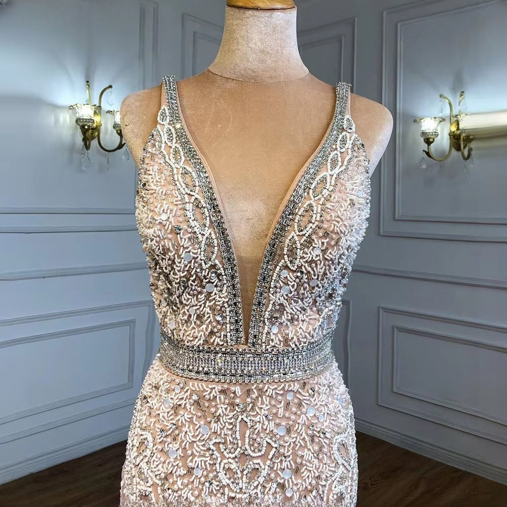 Elegant V-Neck Feather Mermaid Evening Party Dress - Image 7