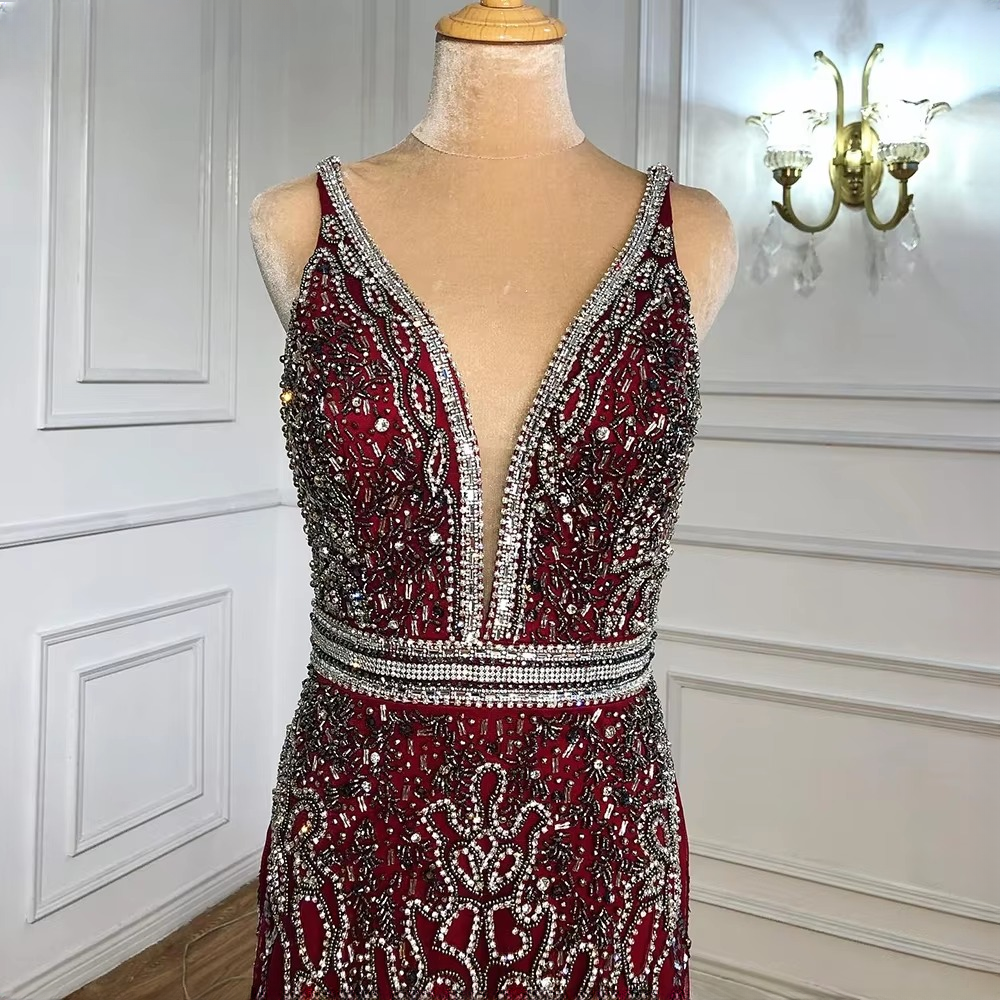 Elegant V-Neck Feather Mermaid Evening Party Dress - Image 15